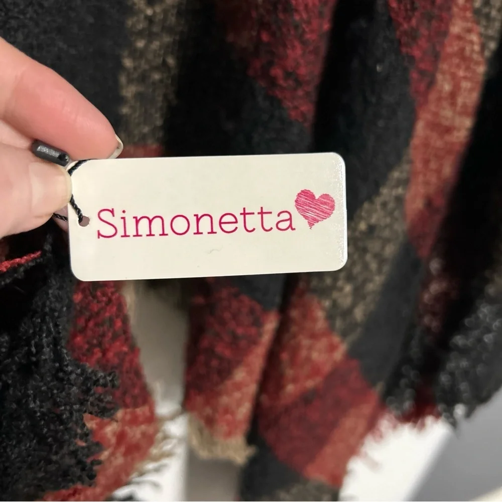 NWT-Simonetta Women’s One Size Color Block Cape‎ Cowl Neck Fringed Autumn Cozy